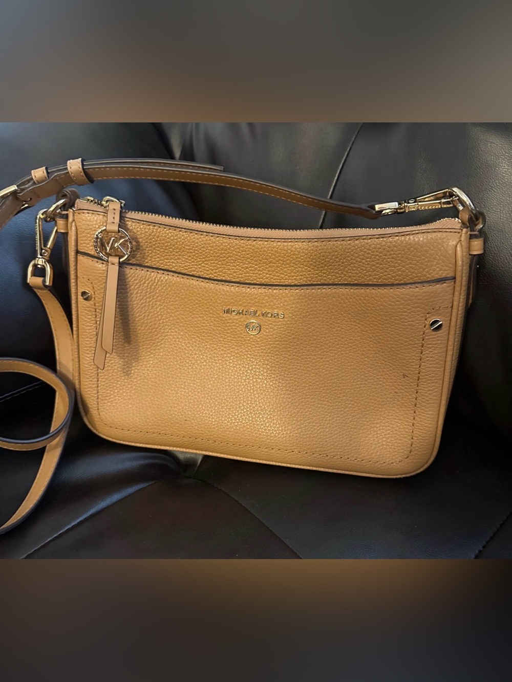 Vintage Michael Kors Cognac Pebbled Leather Crossbody Bag